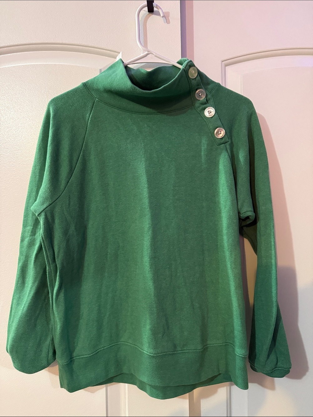 J. Crew Green Button-Shoulder Pullover Sweatshirt